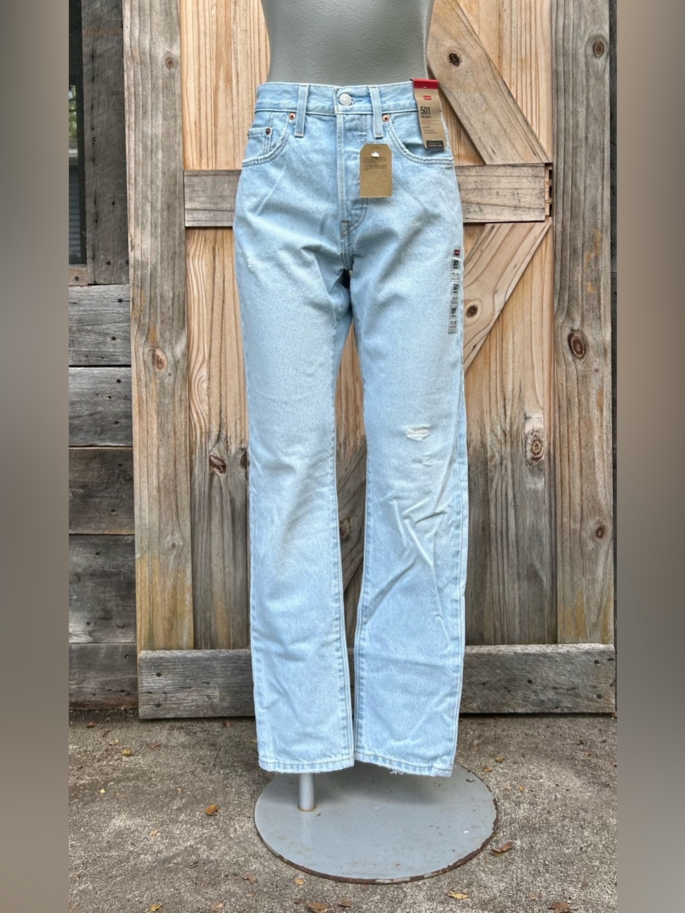 Levis 501 Womens Light Wash Distressed Button Fly High Rise Skinny Jeans~27x30~
